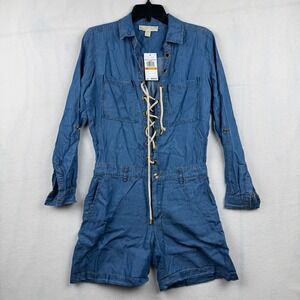 Michael Kors NWT $200 Denim Lace Up Romper‎ Jumpsuit Medium Indigo Womens Small